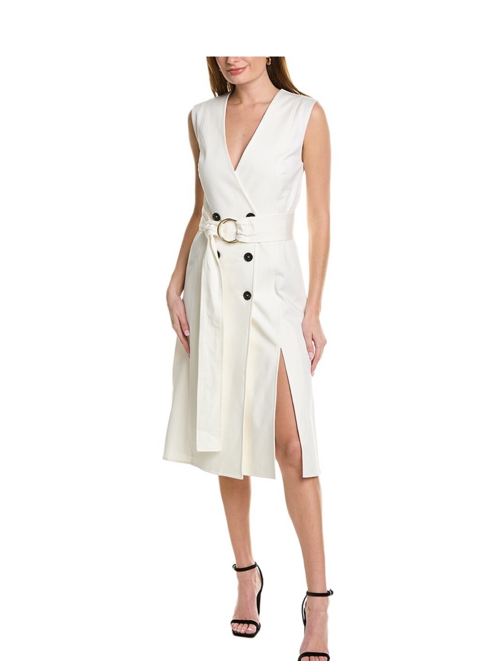 Carolina Herrera Ivory Double-Breasted Wrap Midi Skirt with Belt
